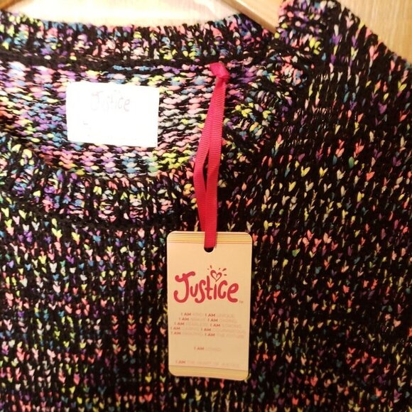 Justice Girls Black Cropped New Sweater With Multi Color Threads Large - Picture 4 of 7